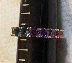 Vtg GM 925 Sterling Gold Tone 17 Rainbow CZs Eternity Band Ring Size 8 Pride 4g