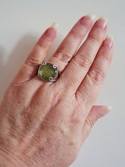 Vintage Designer Faceted Prehnite Cocktail Statement Ring Size 9 Sterling Silver