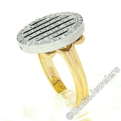 Vintage 14K Gold Platinum 0.60ctw Pave Diamond On Black Onyx Round Platter Ring