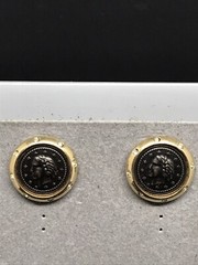Vintage Costume Fashion Jewlery Gold tone faux Roman Coin Clip-on Earrings