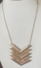 VTG Long Modern Chevron Necklace Gold Geometric Layered Art Work Pendant