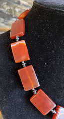 VTG Carnelian Agate Necklace Egyptian Revival Bib Style Rectangular Beads 19″