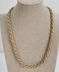 Vintage Crown Trifari Gold Tone White Seed Bead Rope Necklace 29 in