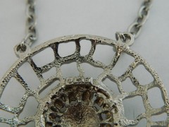 Vintage Lisner Statement Round Dangle Pendant Necklace Open Work Silver Tone