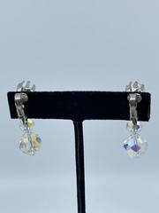 Vintage Aurora Borealis dangle lever back Earrings graduated silver tone 1″
