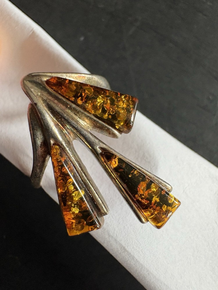 Vintage Ring 925 Amber MCM Size Unknown Sterling