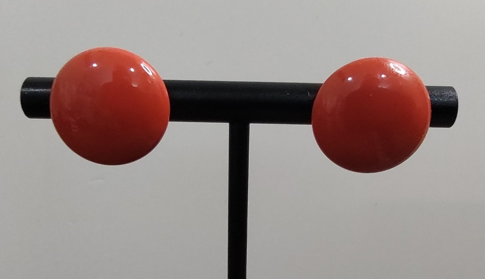 Round Orange Stud Metal Pierced Earrings .5 Inches Diameter J4