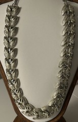 Vintage Coro Antiqued Silver Tone Leaf Link Necklace Engraved Mid Century 17”