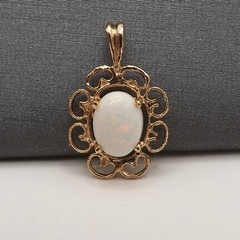 14k Gold White Opal Charm Pendant Scalloped Edge Flower October Birthstone
