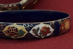 Three Vintage High End Cloisonné Bangle Bracelet One Hinged Antique