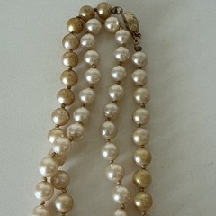Marvella Pearls Faux Necklace Long Stamped Gold Tone Vintage Jewelry