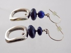 Sterling Silver Lapis Lazuli Beaded Dangling Hook Earrings 925 THAILAND 2.25 In