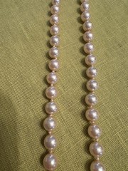 Vintage Marvella Single Strand Knotted Faux Pearl Necklace Champagne Slide Clasp