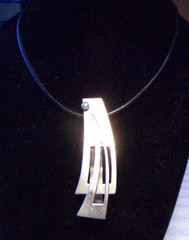 ANTIQUE ART DECO STERLING SILVER MODERN PENDANT BLACK LEATHER SILPADA NECKLACE