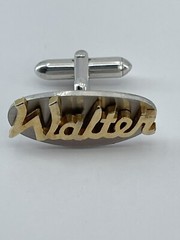 Vintage Swank mens cufflinks name Walter gold and silver tone concave 3/4″