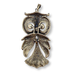 Vintage Green-Eyed Gold Tone Articulating Owl Pendant Super Cute