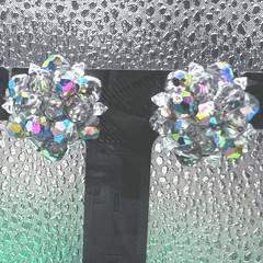 Vtg AB Rhinestone Cluster Earrings Clips .75″ Red Gold Clear Laguna Silver Tone