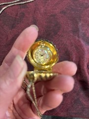 Vintage Calypso Studios Statement Seashell Watch Necklace. Gold Tone.
