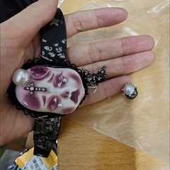 Gothic Crying Doll Head Choker Lace Pearl Butterfly Pendant Necklace
