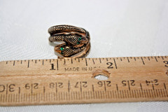 Vintage Signed STERLING ESPO Gold Tone Rhinestone Eye Double Snake Ring Sz 5.5
