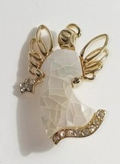 Lauren Conrad LC Mother Of Pearl Rhinestone Gold Tone Angel Brooch Pin