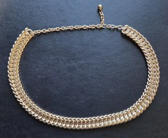 1970s Silver Tone Flat Curb Chain Collar Necklace with Extender