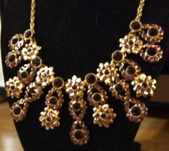 Burgundy Crystal Rhinestone Bib Statement Necklace Gold Tone 18-20″ Cocktail VGC