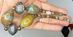 Vintage Large Silver tone and Ceramic Beaded Necklace 17.5″ (Fas-195)