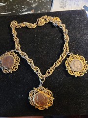 Vintage Lisnef Gold Tone Coin Necklace 10 Inches Long Jewelry Mercury Dime Wheat