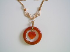 Necklace Pendant Ring Heart Carnelian 12.1 G/39 Cm