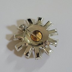 Vintage Mid-Century Modern Atomic Sunburst Brooch Amber Yellow 1.25in MCM Retro