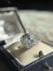 Art Deco Diamond Engagement Ring 14k White Gold