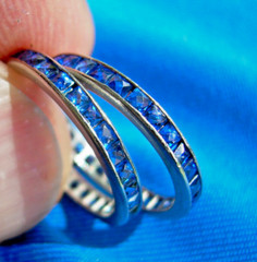 Original Antique SAPPHIRE Carre cut Band Deco PLATINUM Eternity Anniversary Ring