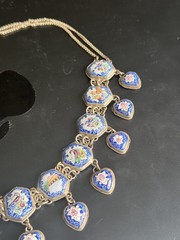 Vintage Persian Necklace Blue Enamel Panels Linked Scenic Birds Middle Eastern