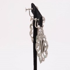 Vintage Silver Fleur de Lis Scroll Earrings Dangle Screw-Post Un-pierced 2.5″