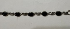 VINTAGE STERLING SILVER AND ONYX Link BRACELET 7.5” Long EUC