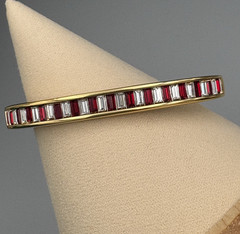 Swarovski Hinged Bangle Gold Tone Baguette Red Clear Crystal Bracelet SAL