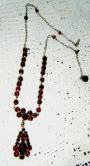 Antique Bohemian Garnet Necklace 14.5″ Choker Cluster Drop Pendant Low 8kt