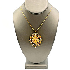 Vintage Francois by Coro Rhinestone Brooch & Pendant Necklace Gold Tone 16″