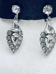 Clear Rhinestone Pear Shape with Halo Dangle Chandelier Earrings Silver Tone