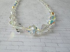 Vintage AB Aurora Borealis Crystal Bicone Bead Choker Necklace Jewelry