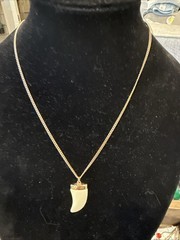 Vintage AVON 1978 Pendant Necklace Gold Chain Faux Ivory 20” Adventure Tooth