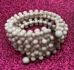 Vintage Miriam Haskell White Milk Glass Wrap Wire Bracelet Singed~ Nice