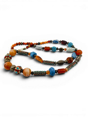 Vintage Himalayan Nepal Tibetan Necklace Turquoise Agate Carnelian Beads 32″