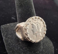Vintage Silver Mercury Dime Artisan made ring. Size 8, 15.18g