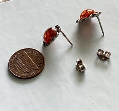 Vintage 925 Sterling Silver Baltic Amber Flower Petal Stud Post Earrings Cognac