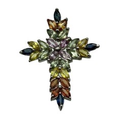 Sapphire Cross Pendant Prong Set Sterling Silver Multi Color pear cut 2.28g