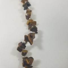 Beaded Necklace Vtg Brown Natural Stone Chips Silver Tone 19.5″