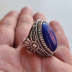 Ancient Vintage Victorian Ring Sterling Silver Lapis Lazuli Stone – Size 9.5