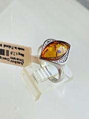 100% Genuine Baltic Natural Amber Silver Ring Size 7,0 Vintage Butterscotch 老琥珀